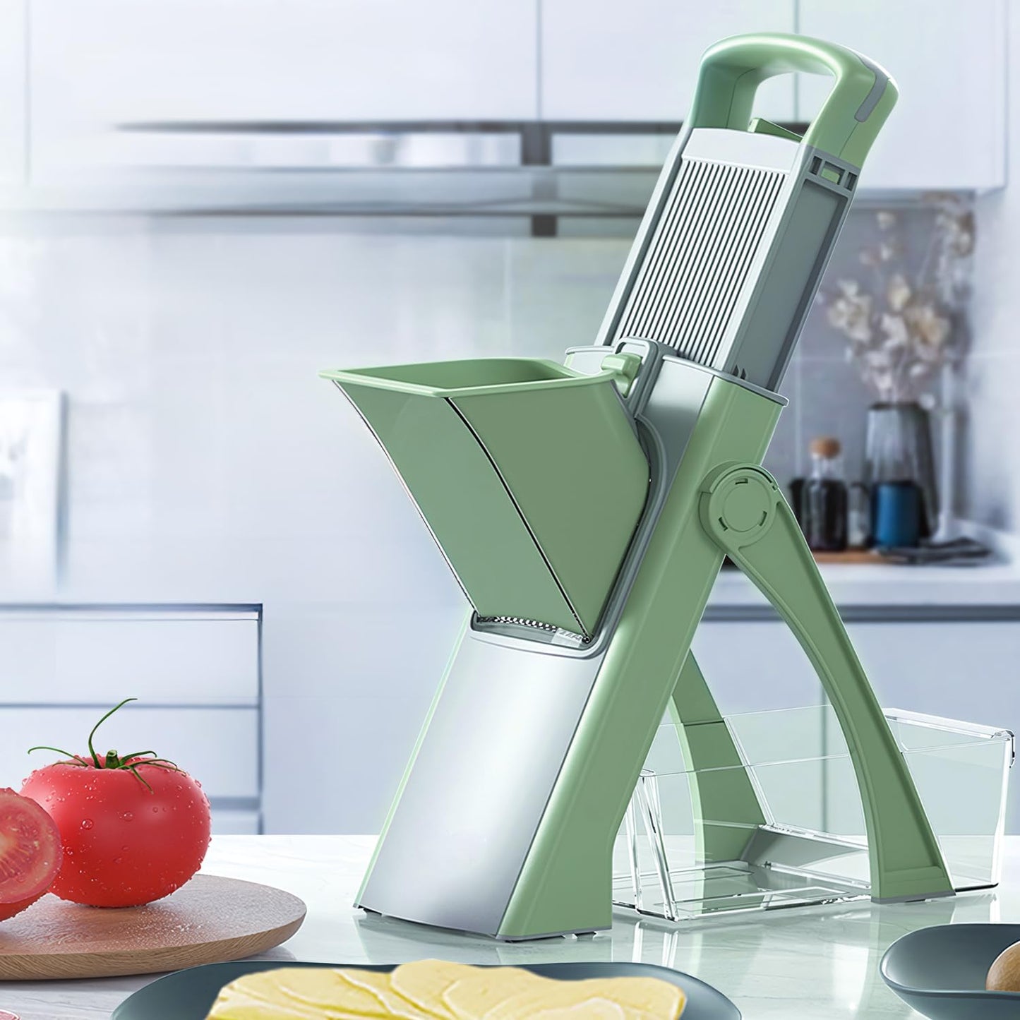 ShanSon Safe Mandoline Slicer,French Fry Cutter,Multifunctional Vegetable Chopper,Mandoline Potato Slicer with 30+ Presets & Thickness Adjuster, Chopping Artifact for Kitchen Meal Prep,Upgraded Green