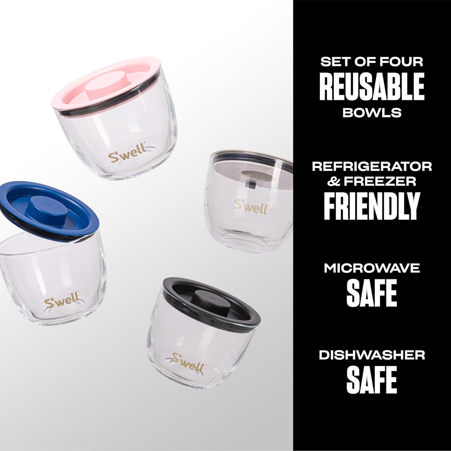 S'well 12oz Glass Prep Bowl Set of 4 For Easy Meal Prep, S'well Signatures, Made From Durable Tempered Glass, Nests Inside 21.5oz