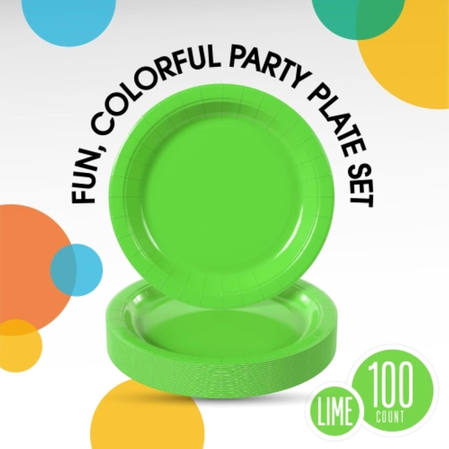 Exquisite Party Solids Lime Green Plastic Plates - 9 Inch, 100 Pack, 350 GSM