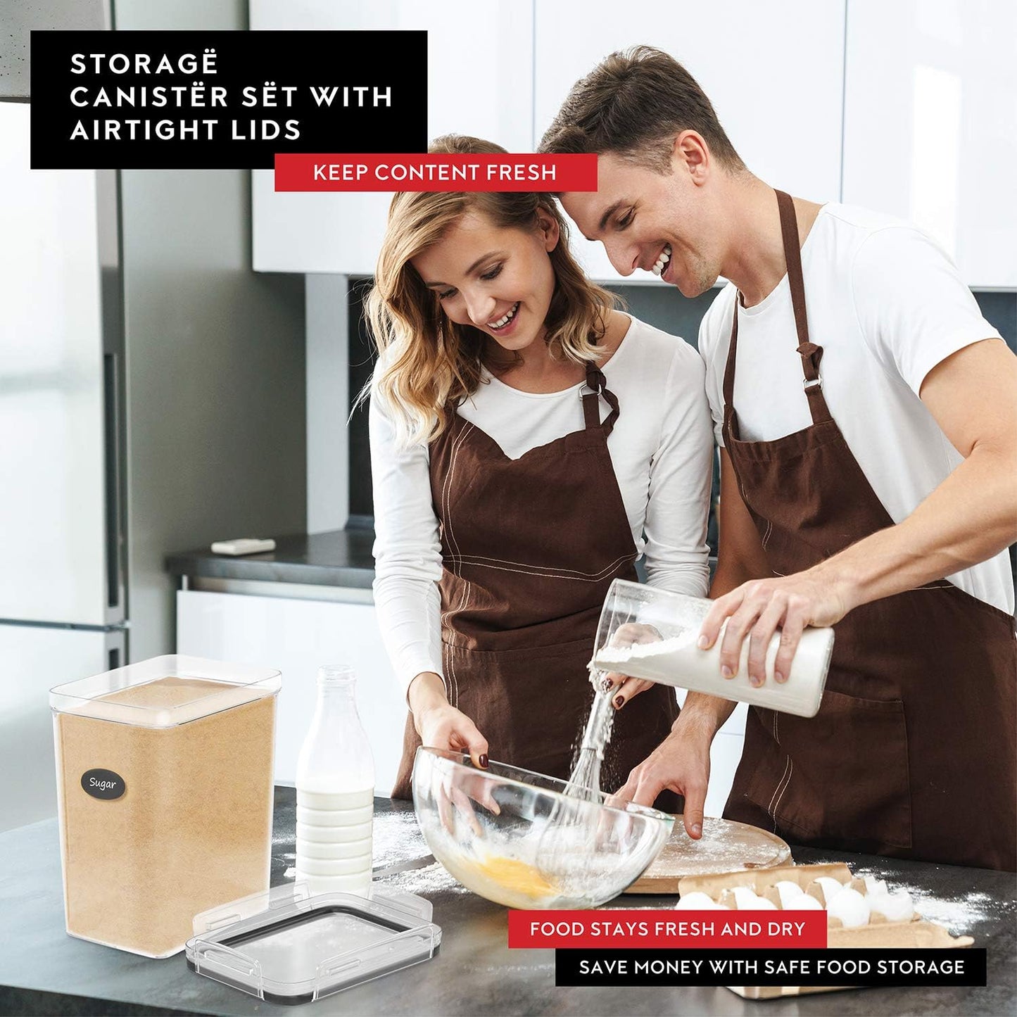 DWËLLZA KITCHEN Large Flour Sugar Storage Containers Set of 2; 175 FL. oz - 5.2L Plastic Airtight Food Storage Containers with Lids for Kitchen Pantry Organization - Food Containers, Labels & Marker