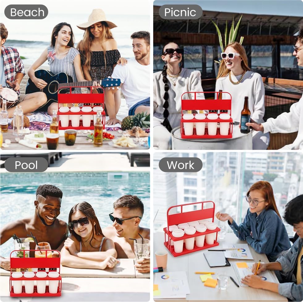 Reusable Drink Carrier with Handle for Doordash, Eats, Grubhub, Portable 8 Cup/Coffee Holder Accessories for Delivery, Foldable Drinks Caddy with Tray, Car Durable Plastic Festive Bottle, Vacation