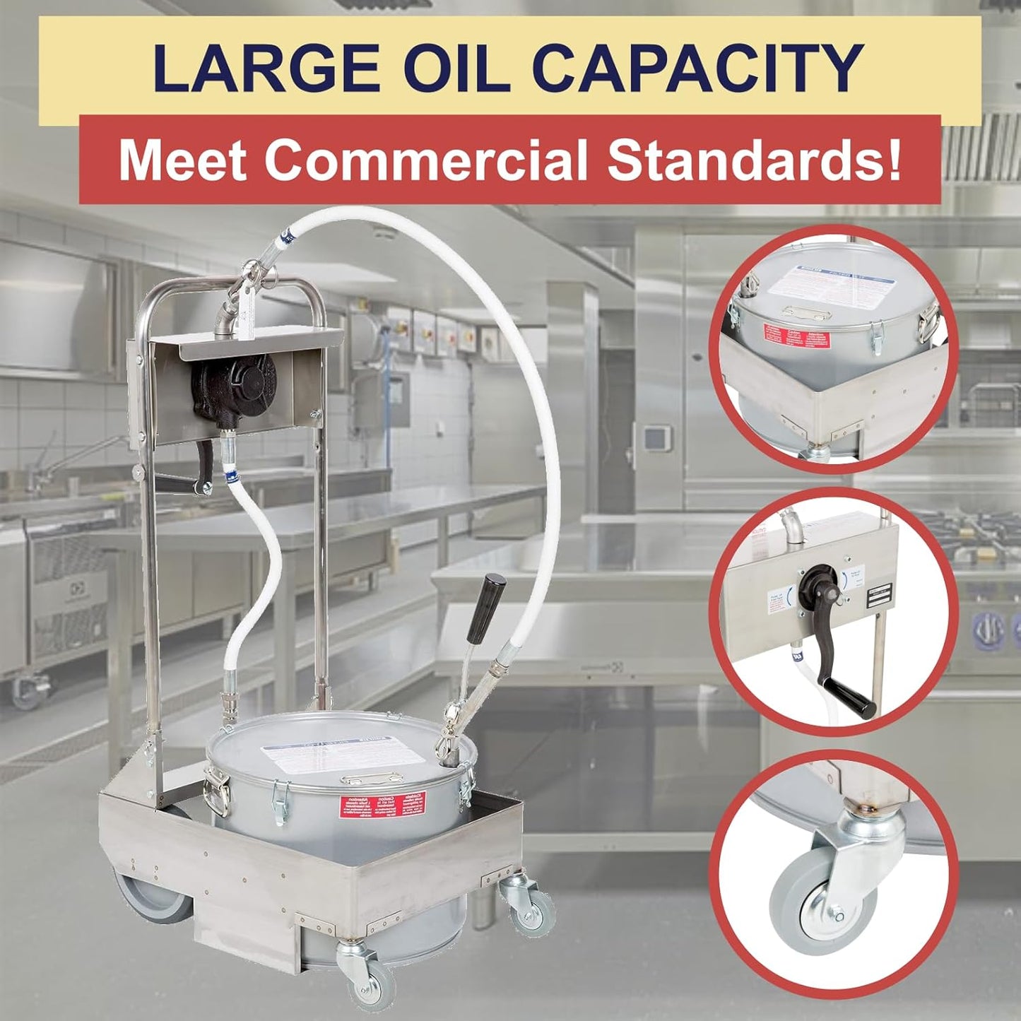 MirOil 55HD Fyer Oil Filter Machine w/Discard Trolley & Hand Operated Pump, Filtration System for Deep Fryer for Kitchen, Food Service & Food Trucks, Portable Oil Filter Machine for 55lb Fryer Grease