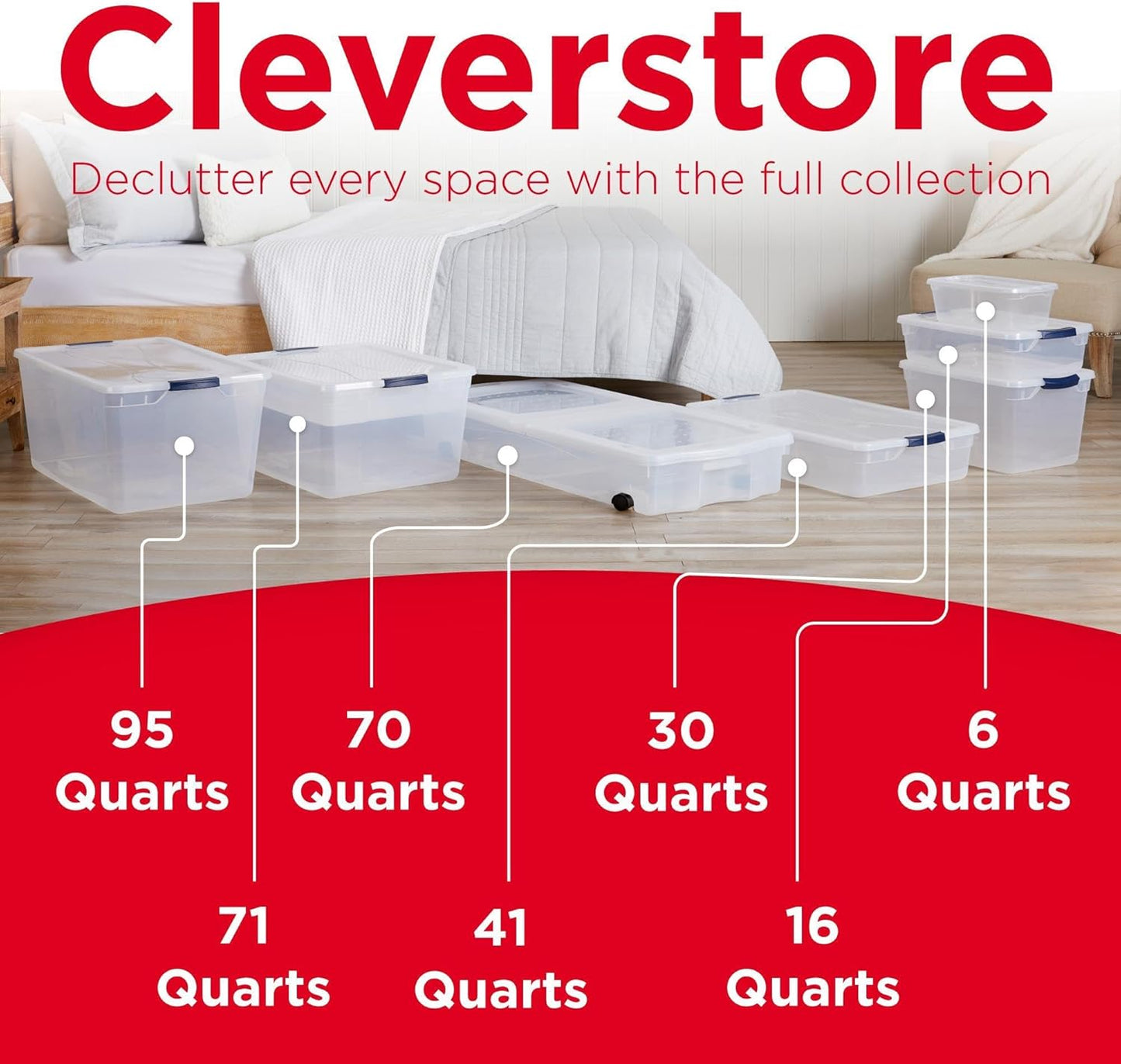 Rubbermaid Cleverstore 74 Qt Clear Storage Bins with Lids, 4-Pack, Stackable, BPA-Free, Made in USA