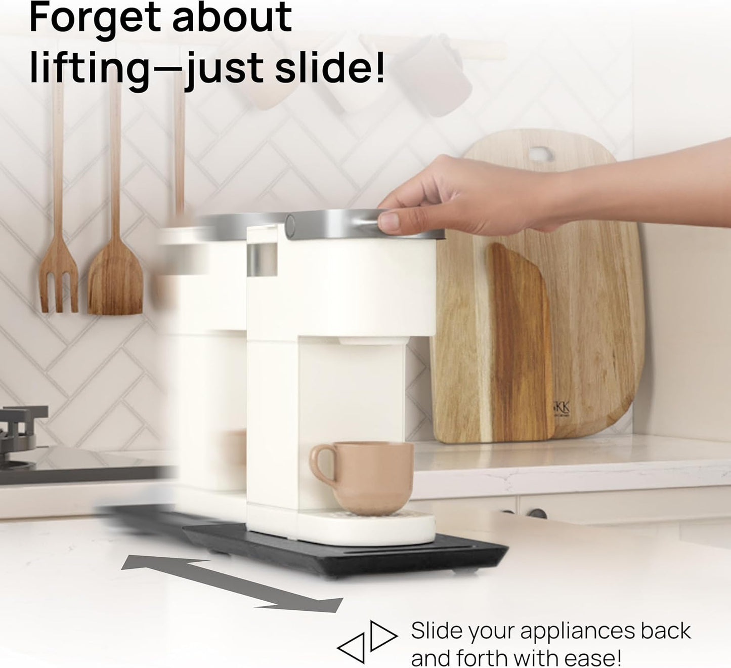 Ibyx Elegant Sliding Tray for Your Coffee Maker & Heavy Kitchen Appliances - Sturdy, Slides Easily from Under The Cabinet (Black, 7.5”W x 14.5”D)