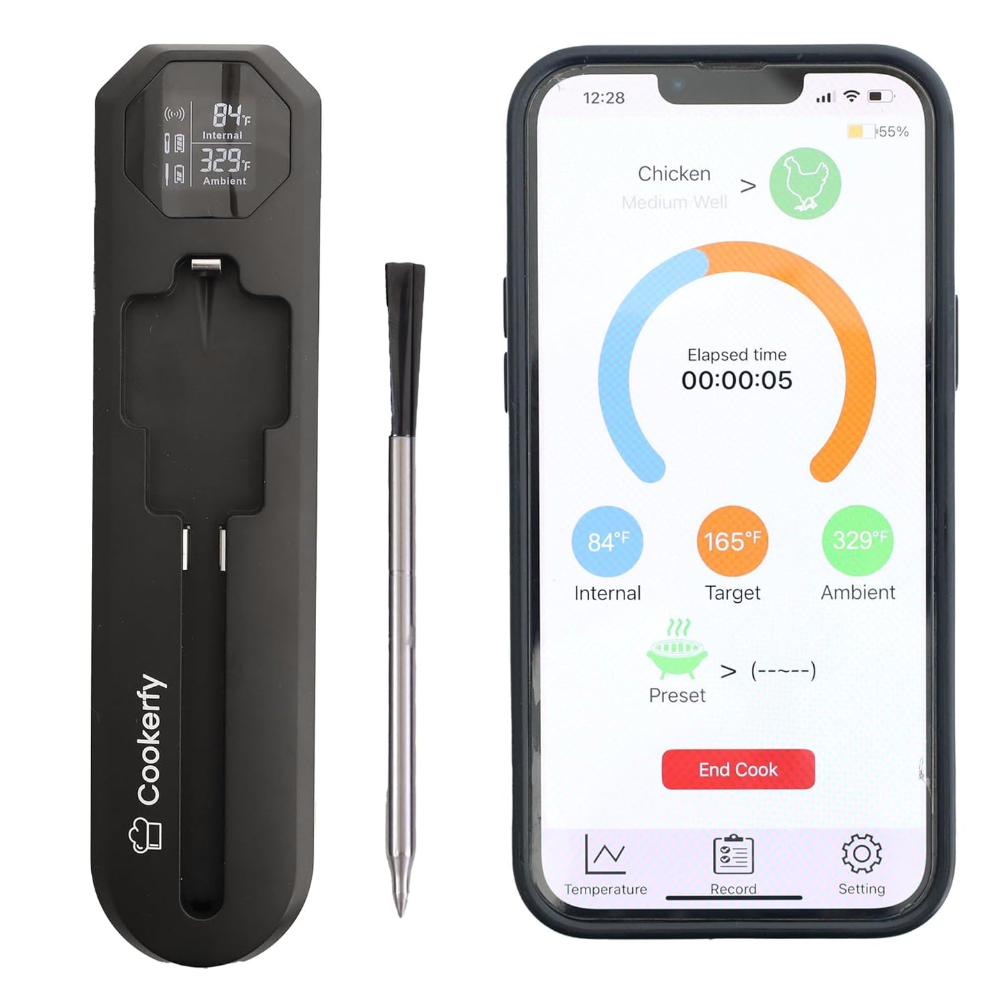 Meat Thermometer Digital Wireless –IP67 Waterproof, 48h Battery Life, Grill Thermometer with 820ft Range, Rechargeable Meat Probe, Wireless Meat Thermometer for BBQ, Smoker, Oven