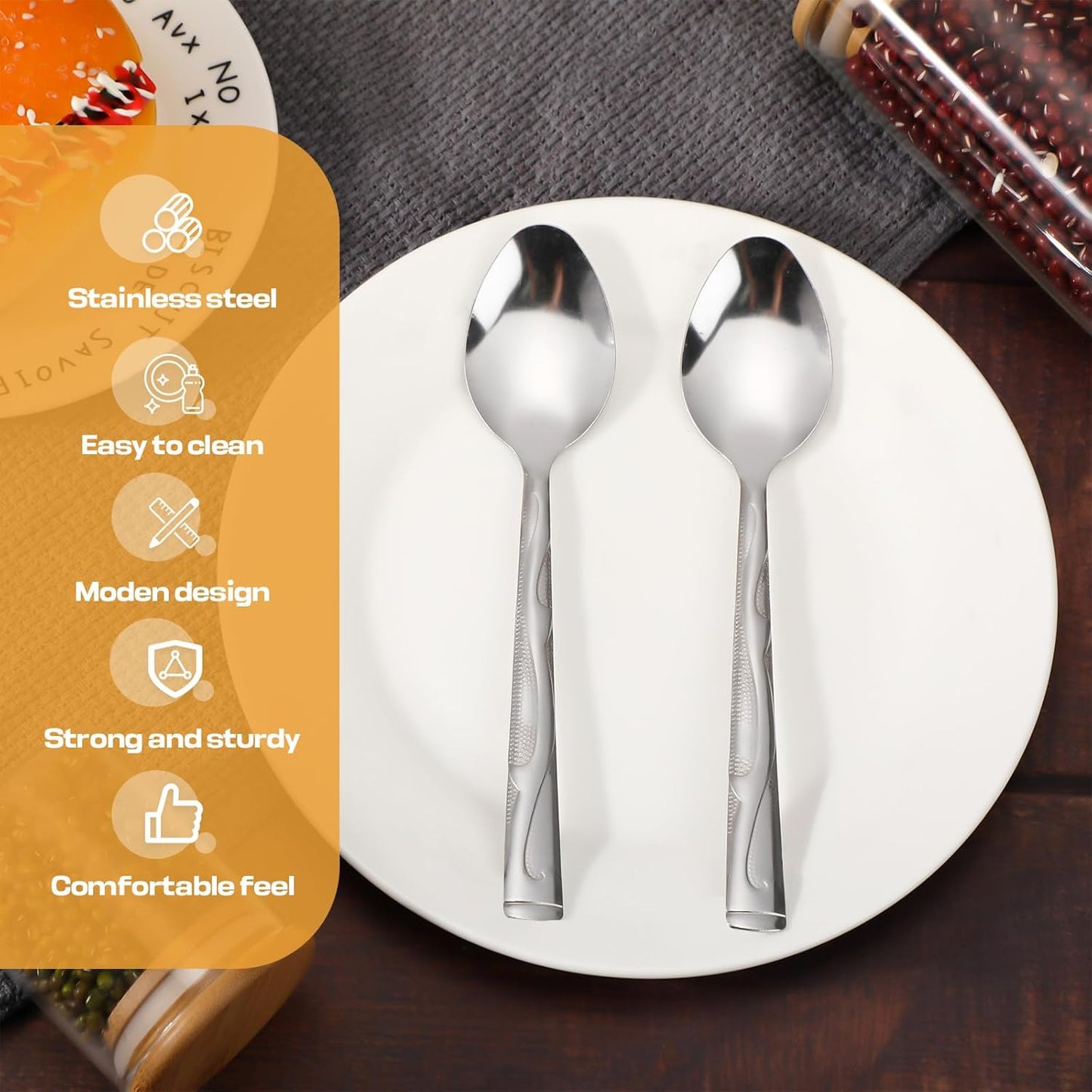 Lasnten 100 Pieces Dinner Spoons Set 7.24 Inches Silverware Bulk Metal Tablespoons Mirror Polished for Home Restaurant Kitchen Dishwasher Safe