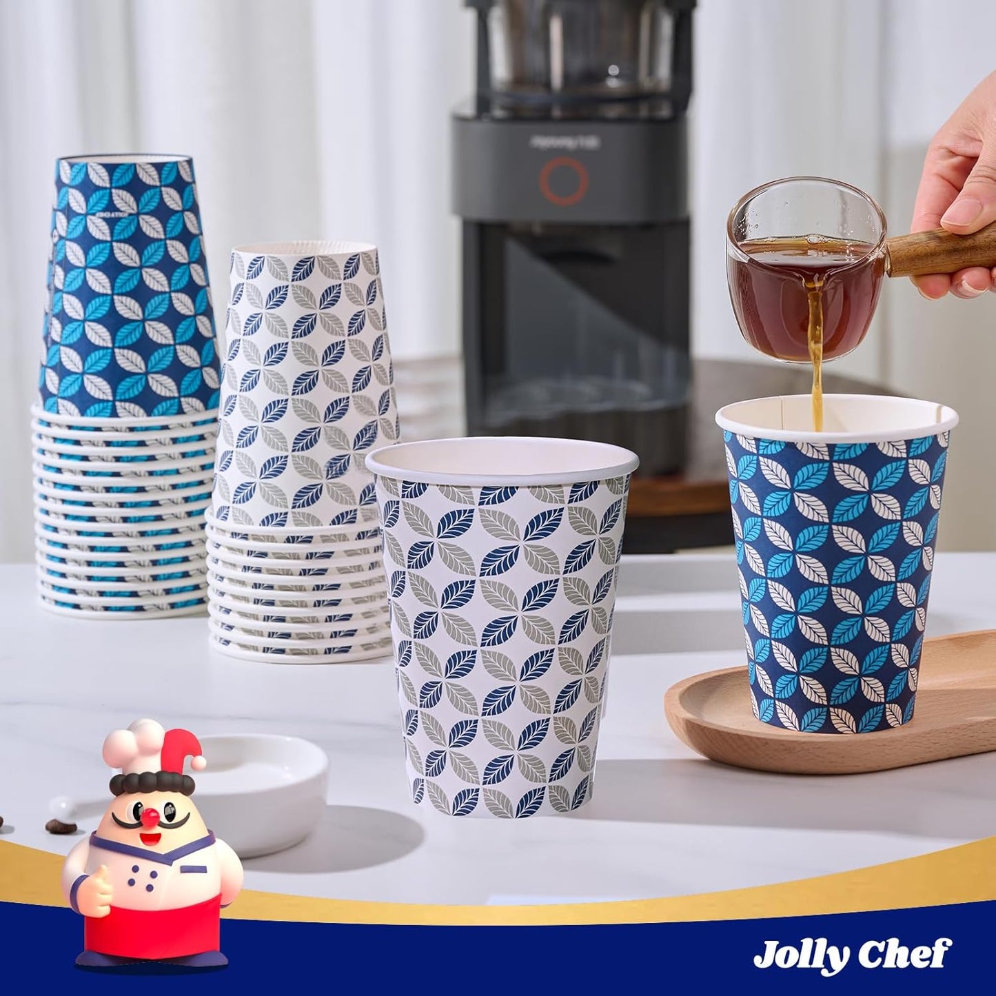 JOLLY CHEF 12 oz 1000 Pack Disposable Coffee Cups, Hot Paper Coffee Cups, Ideal for Home, Office, Cafe, and Outdoor Activities
