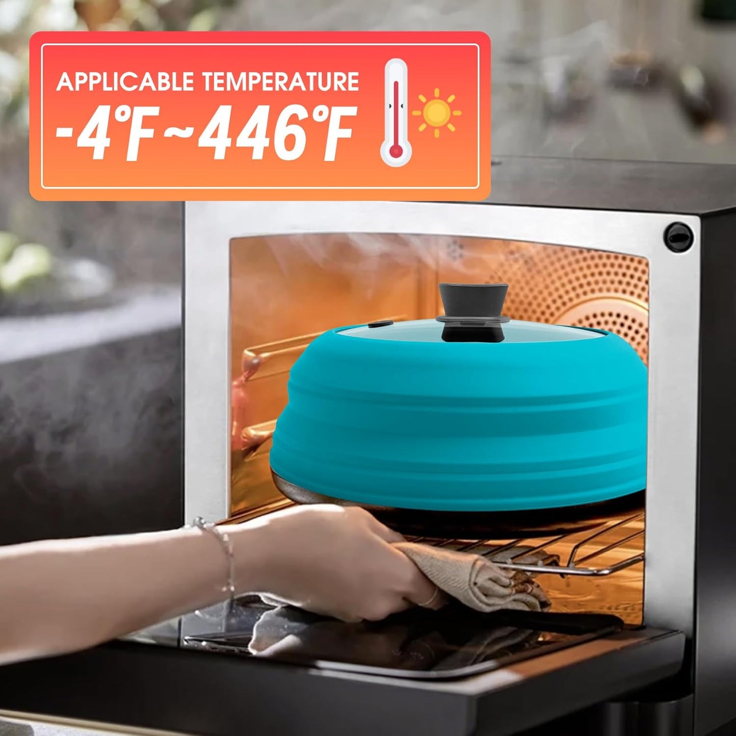 Microwave Splatter Cover Glass Microwave Cover for Food Collapsible Splatter Guard Lid with Silicone Handle for Pot Plate Bowl 11.8 Inch Blue