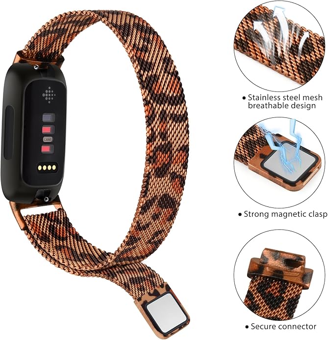 Meliya Metal Band for Fitbit Inspire 3 Bands Women Men, Stainless Steel Metal Mesh Loop Adjustable Magnetic Wristband Replacement Straps for Fitbit Inspire 3