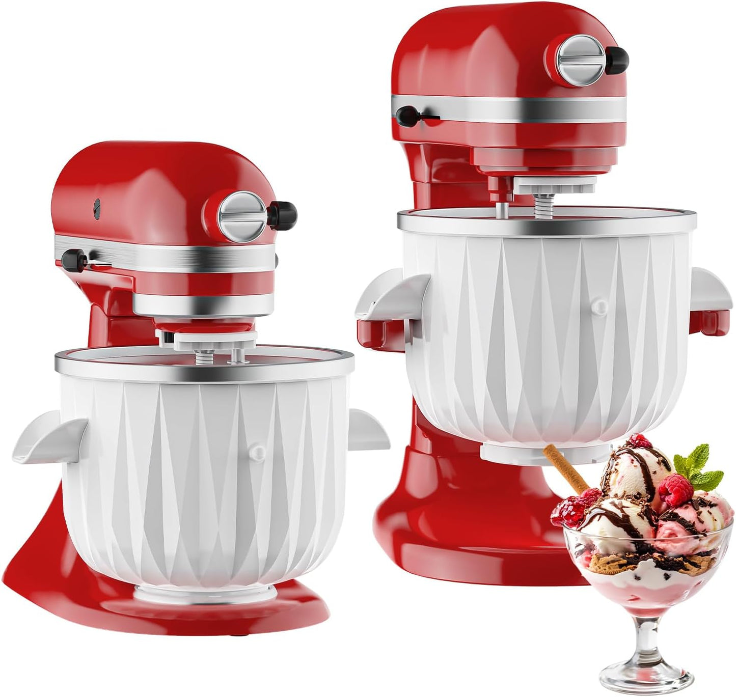 InnoMoon Ice Cream Maker Attachment for KitchenAid Stand Mixer, Compatible for Kitchenaid 4.5QT/5QT/6QT/7QT Stand Mixer, 2-Quart Frozen Yogurt, Sorbet Gelato Maker, Kitchen aid Ice Cream Maker(White)