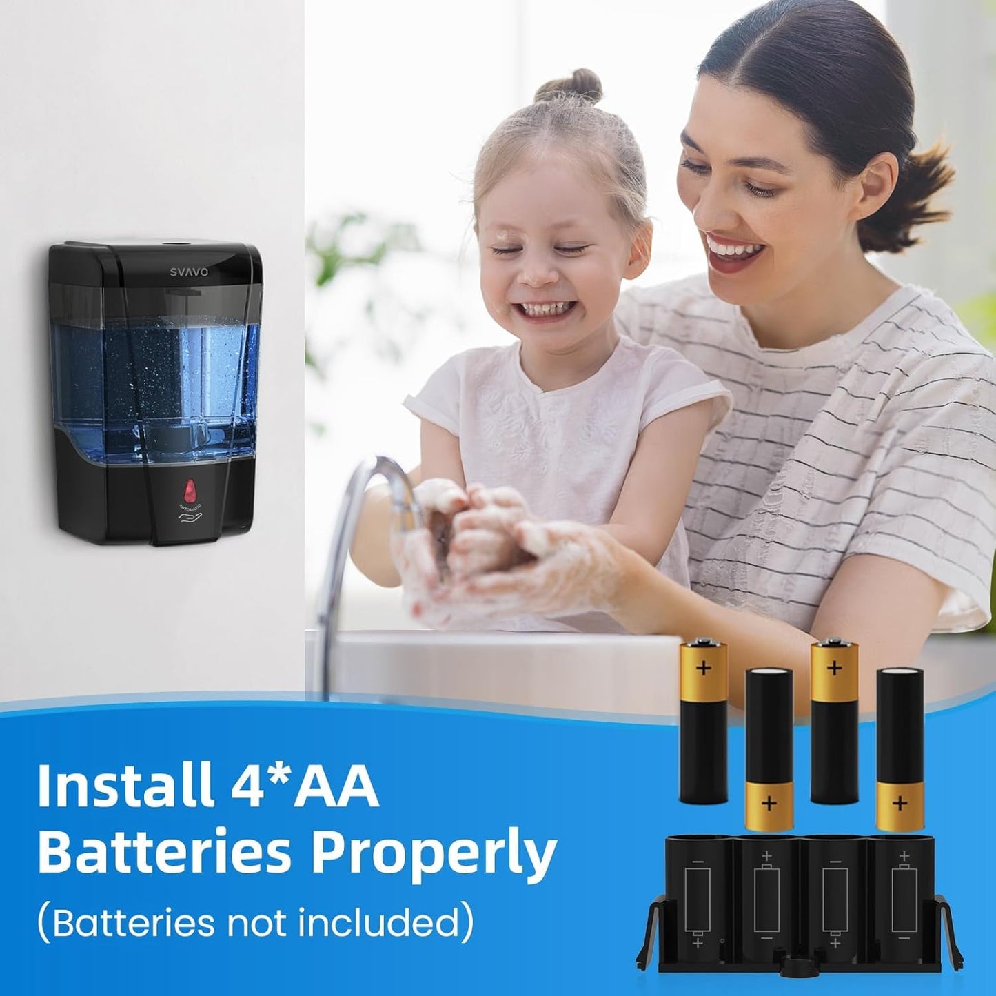 SVAVO Automatic Soap Dispenser Wall-Mounted, Hand Soap Dispenser Touchless Electric Sensor Pump Battery Operated for Office Home Kitchen Bathroom, Hotel Restaurant, 600ml/21fl.oz