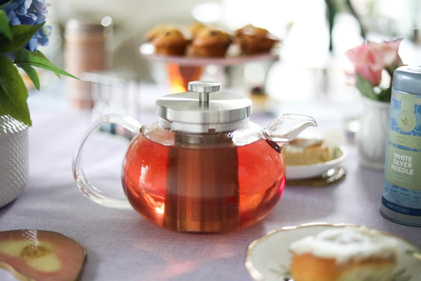 Teabloom Connoisseur Glass Teapot with Stainless Steel Infuser for Loose Tea – 4-Cup Capacity, Stovetop-Safe, Durable Borosilicate Glass, Perfect for Hot and Iced Tea