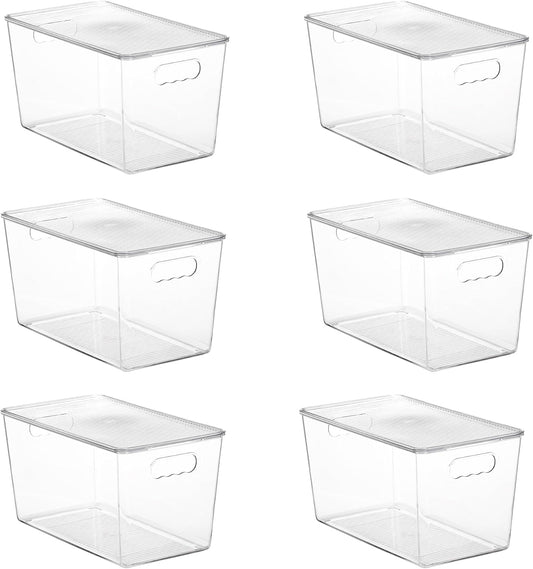 Vtopmart 6 Pack Clear Stackable Storage Bins with Lids,XLarge Plastic Containers with Handle for Pantry Organizer and Storage,Perfect for Kitchen,Fridge,Cabinet, Closet,Bathroom Organization
