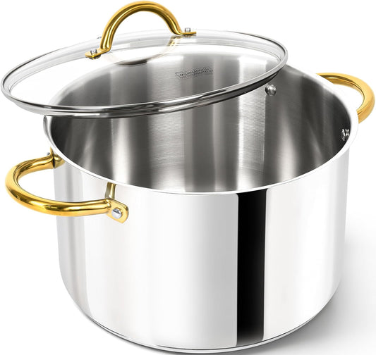 MICHELANGELO Stainless Steel Large Soup Pot With Lid - 10 Quart Stock Pot, Induction Compatible, Oven & Dishwasher Safe