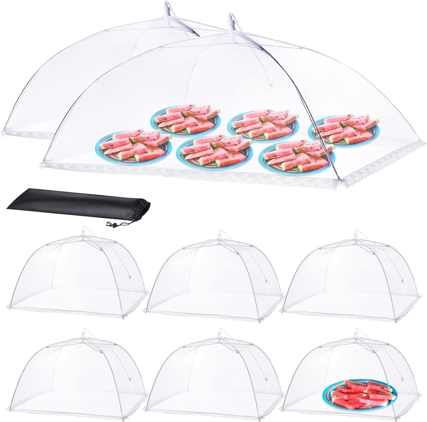 Food Covers for Outside - 2 Extra Large (40 x 25 in) & 6 Large (17 x 17 in) Food Tents/Food Covers for Outdoors Mesh Screen, Picnic Pool Party Supplies, Pop-Up and Collapsible