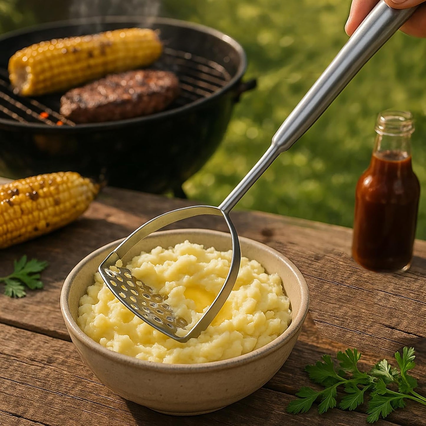 IMEEA Potato Masher SUS304 Stainless Steel Potato Masher with Long Handle for Avocado, Mashed Potatoes, Beans, Vegetables, 13.8-Inch