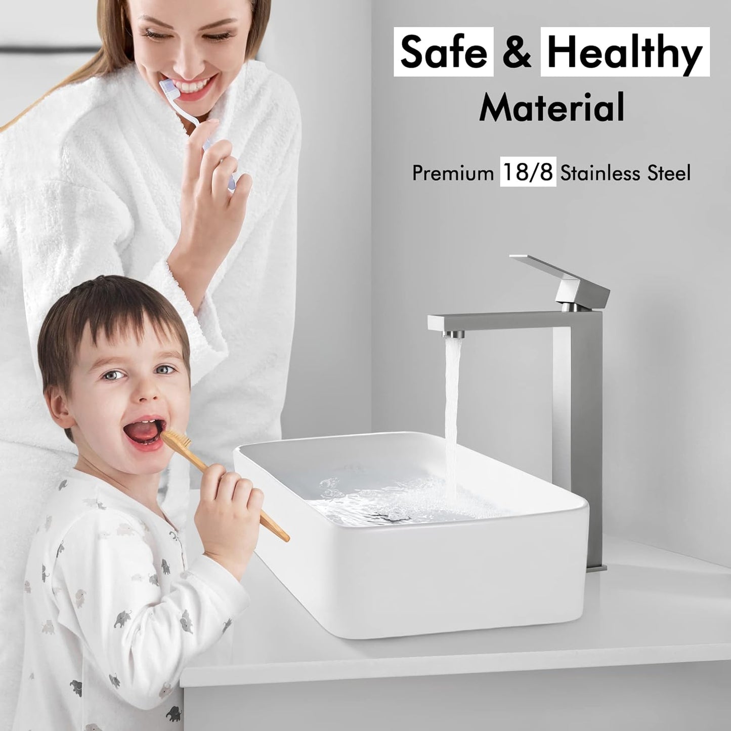 KES Tall Bathroom Faucet Vessel Sink Faucet Single Hole, Brushed Stainless Steel Faucet, cUPC NSF Certified, L3156BLFF12-BS