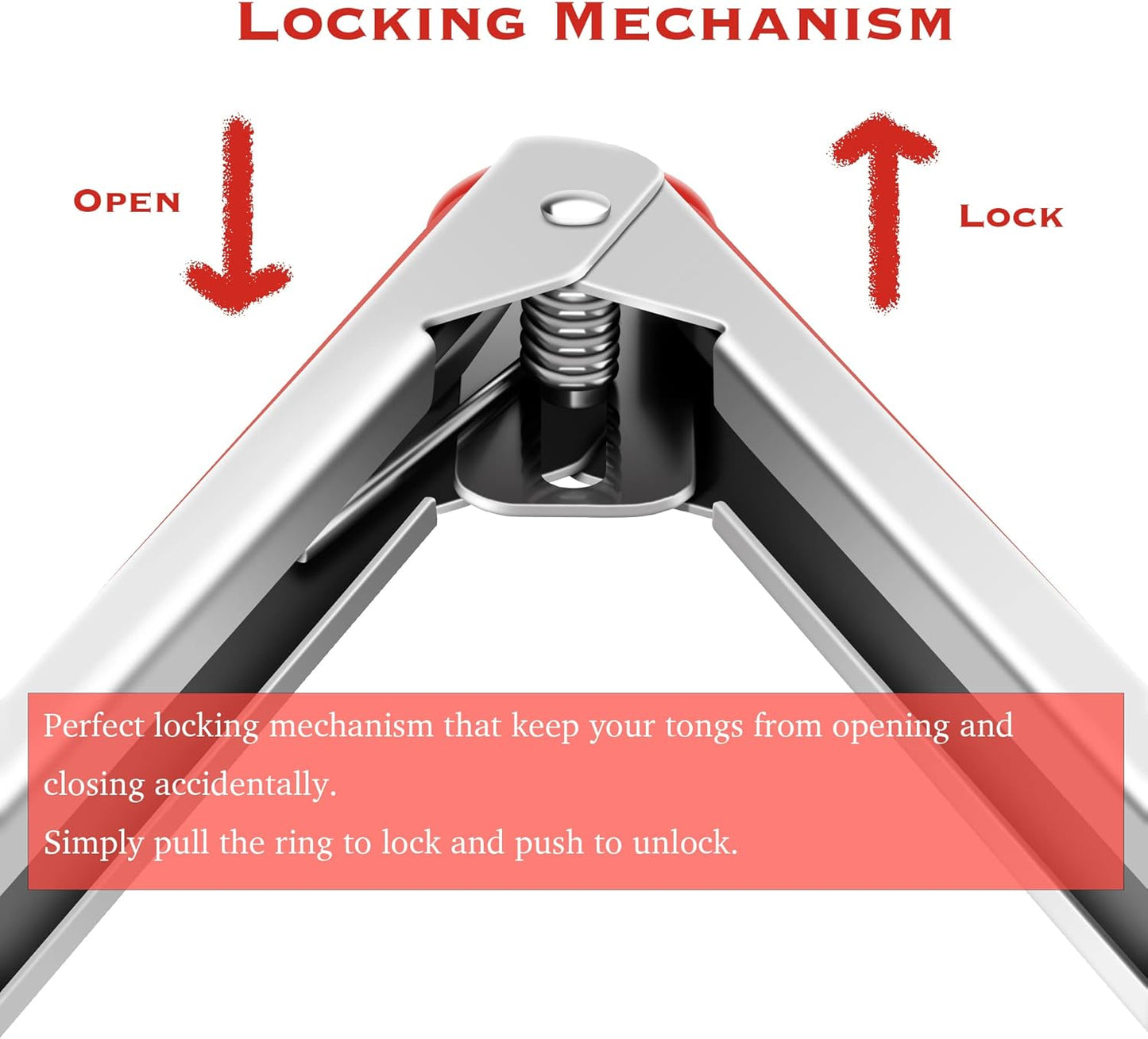 Set of 2 Kitchen Tongs 9-Inch & 12-Inch, Premium Stainless Steel BPA Free Silicone Non-Stick Grilling Barbeque Cooking Locking Food Tongs, Red