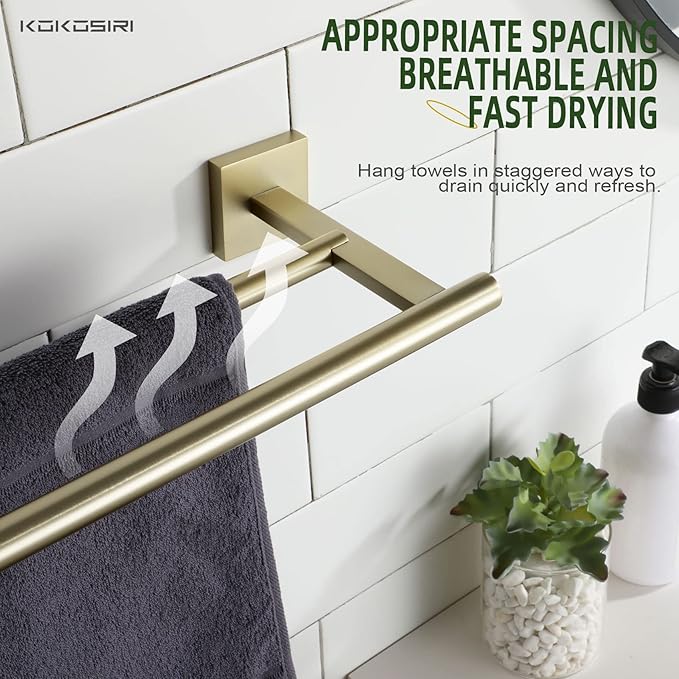KOKOSIRI Towel Bar Bathroom Towel Holder Double Rails 20 Inch B5005BG-L20