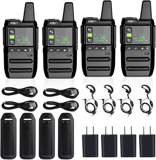 KSUN Walkie Talkies for Adults Rechargeable with Earpiece 22 FRS GZ20 (4 (4 Pack)