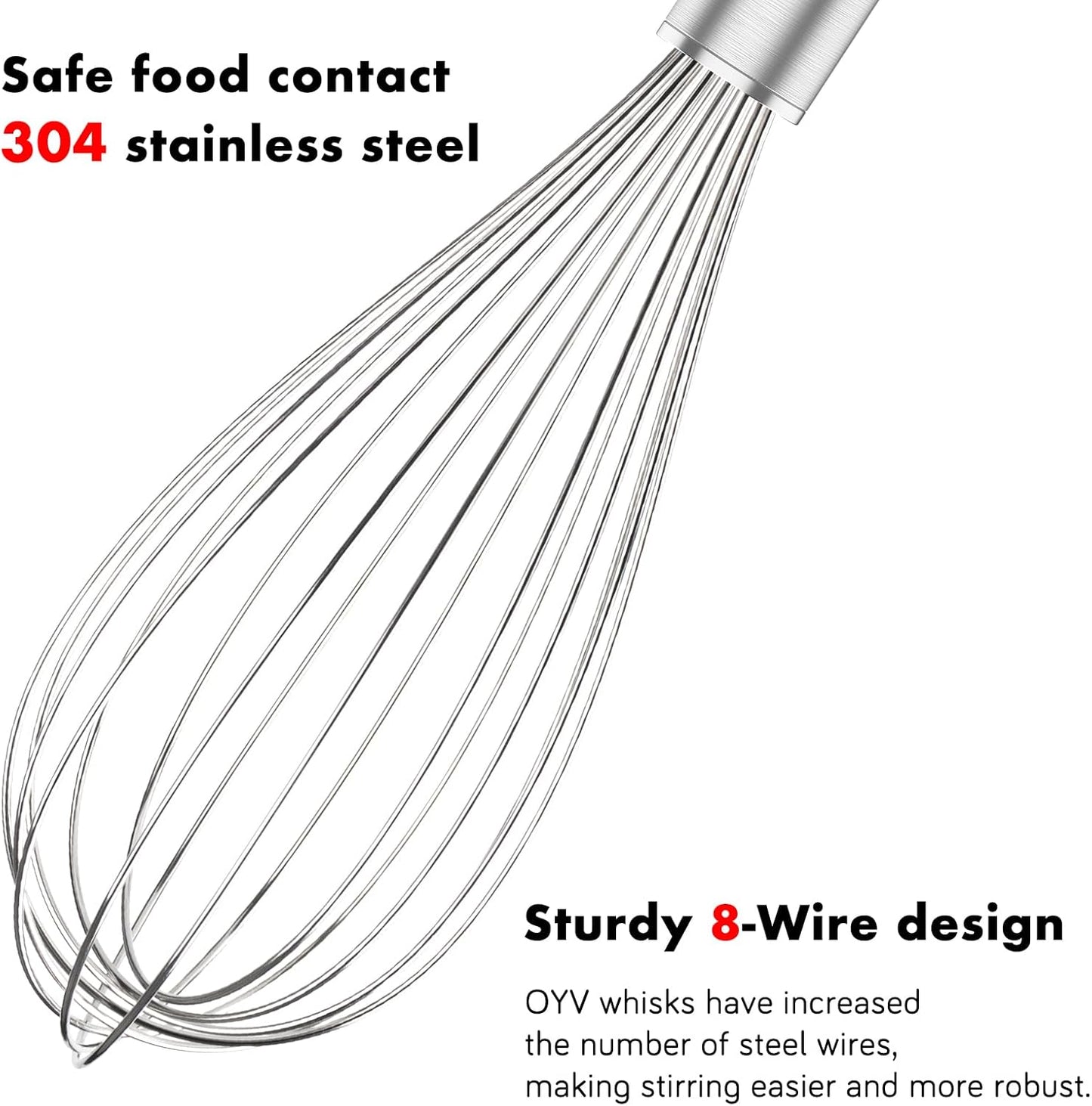 304 Stainless Steel Whisk Set, Dishwasher Safe Rustproof Metal Whisk, Professional Balloon Wire Whisks for Kitchen Cooking, Perfect For Blending, Whisking, Baking, Beating, 3 Packs (8" 10" 12")