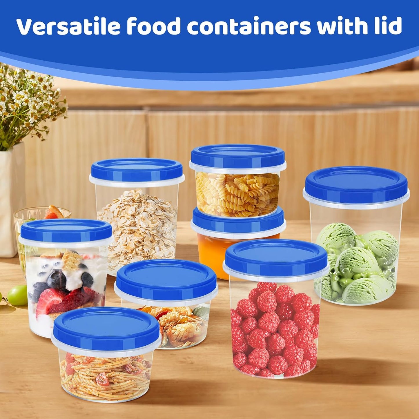 Food Storage Containers with Twist Top Lids, Ultra Thick Airtight Plastic Containers for Soup, Leftover, Ice Cream, Overnight Oats, BPA Free Stackable Freezer Containers [12 Pack-32 oz]