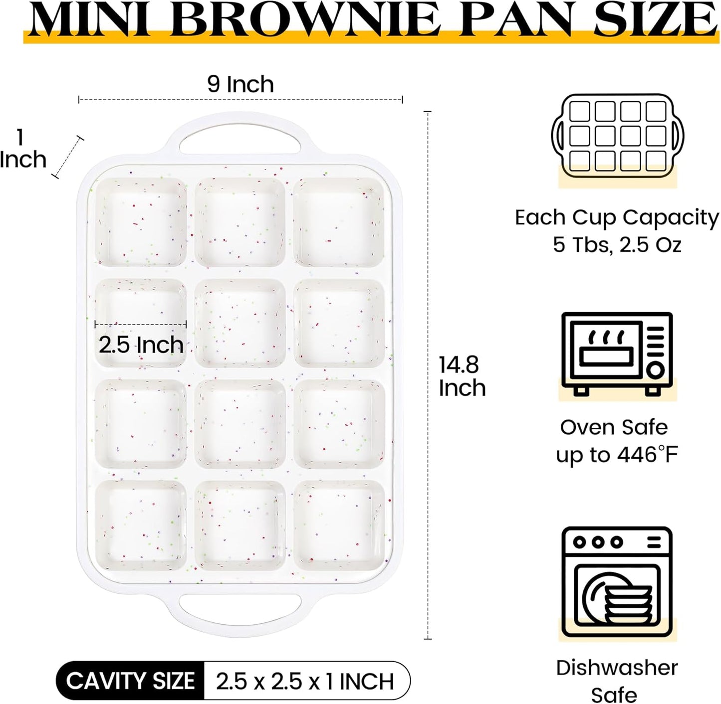 2 Pcs Brownie Pan With Dividers Silicone Nonstick Mini Individual 12 Cup Square Muffin Cupcake Pans with Metal Frame(Cream)