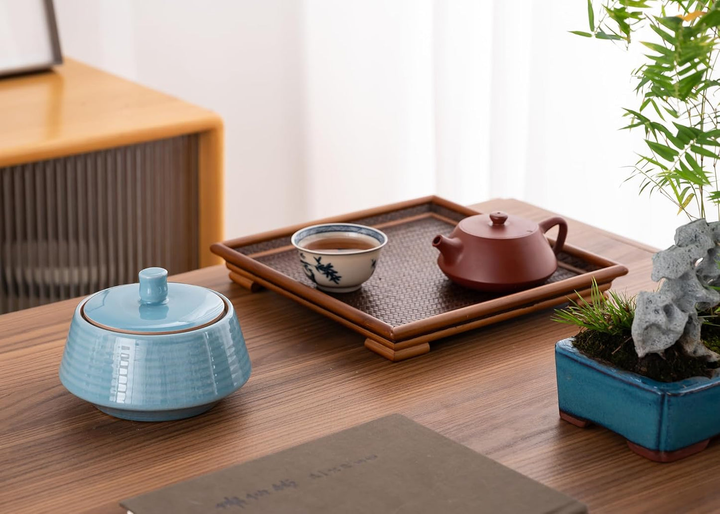 Retro Kitchen Ceramic Canister, 13.53 FL OZ (400 ML) Vintage Food Storage Jar for Tea, Coffee Beans, Herb, Candy, Spices, Nuts (Blue(ICE))