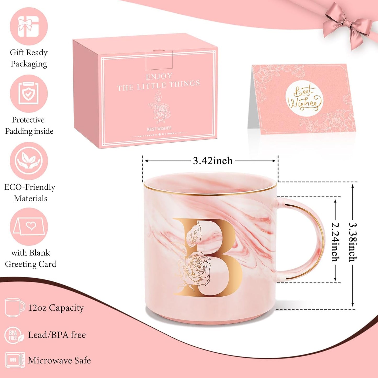 Personalized Gifts for Women Coffee Mug, Initial Customized Gift Monogrammed A-Z Coffee Mug 12 OZ, Christmas Anniversary Birthday Gifts for Women Mom Grandma Friend Sister Wife (B)