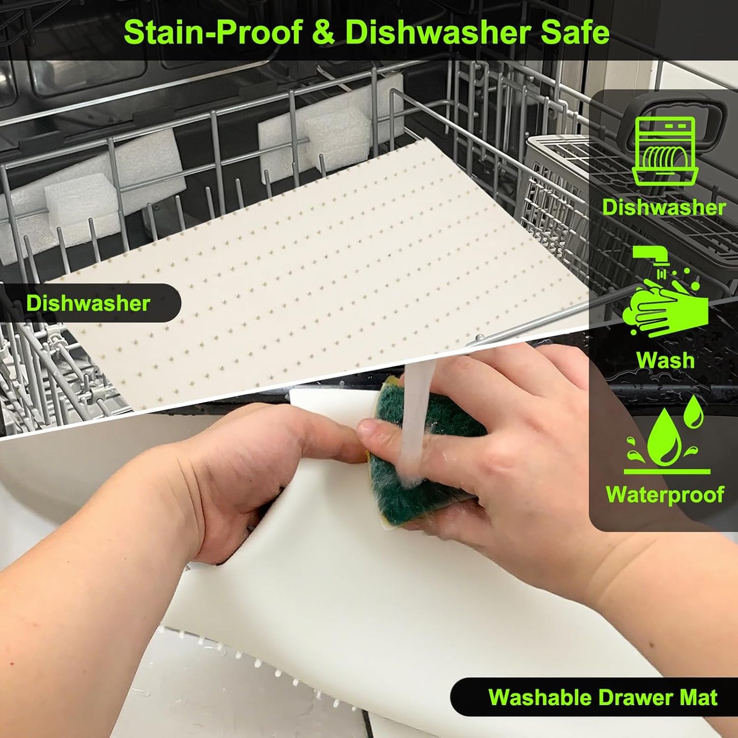 Gosmol Spice Drawer Organizer insert, Adjustable & Non-Slip Silicone Spice Drawer Liner for Seasoning Jars and Spice Bottles, Spice Rack, Set of 2-Pearl