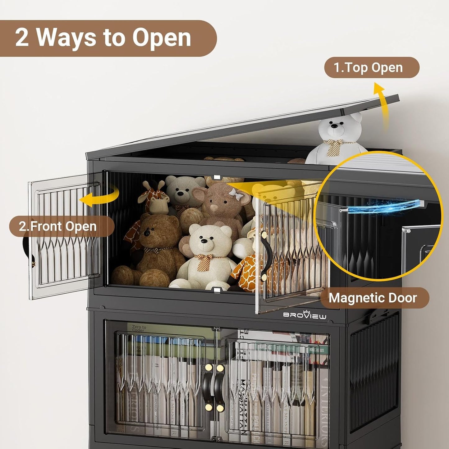 240Qt Stackable Storage Bins with Lid, Extra Large Closet Organizer Collapsible Drawer Boxes with Wheels, Folding Plastic Cabinet Containers for Home Kitchen Room Organization, 3Pack Black