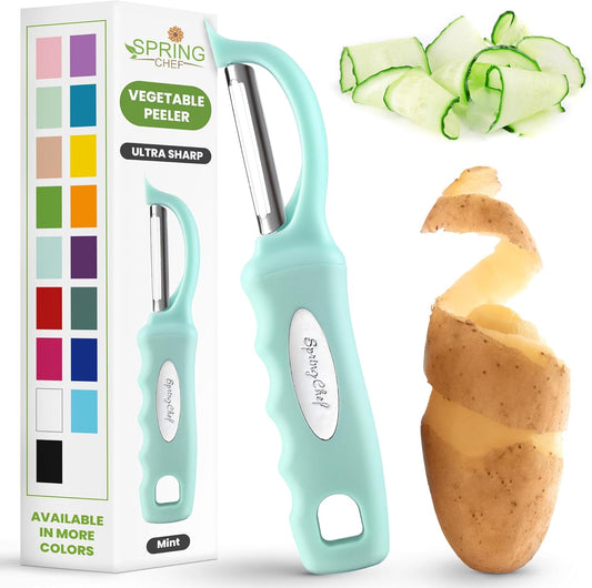 Spring Chef Premium Swivel Vegetable Peeler with Soft Grip Handle & Ultra Sharp Blades - Stainless Steel Potato Peeler - Kitchen Gadgets for Veggie, Fruit, Carrot, Apple, Cucumber - Mint