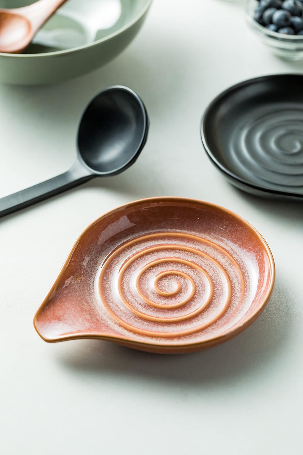 Spoon Rest, Ceramic Cooking Spoon Holder for Kitchen Counter, Large Utensil Rest for Spoons, Ladles, Tongs, Spatula, 5 Inches (Reactive Red Glazed)