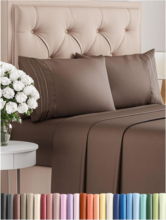 Full Size 4 Piece Sheet Set - Comfy Breathable & Cooling Bed Sheets Set - Hotel Luxury Bedding for Women, Men, Kids, Teens, Boys & Girls - Deep Pockets, Ultra-Soft and Wrinkle Free - Oeko-Tex - Brown