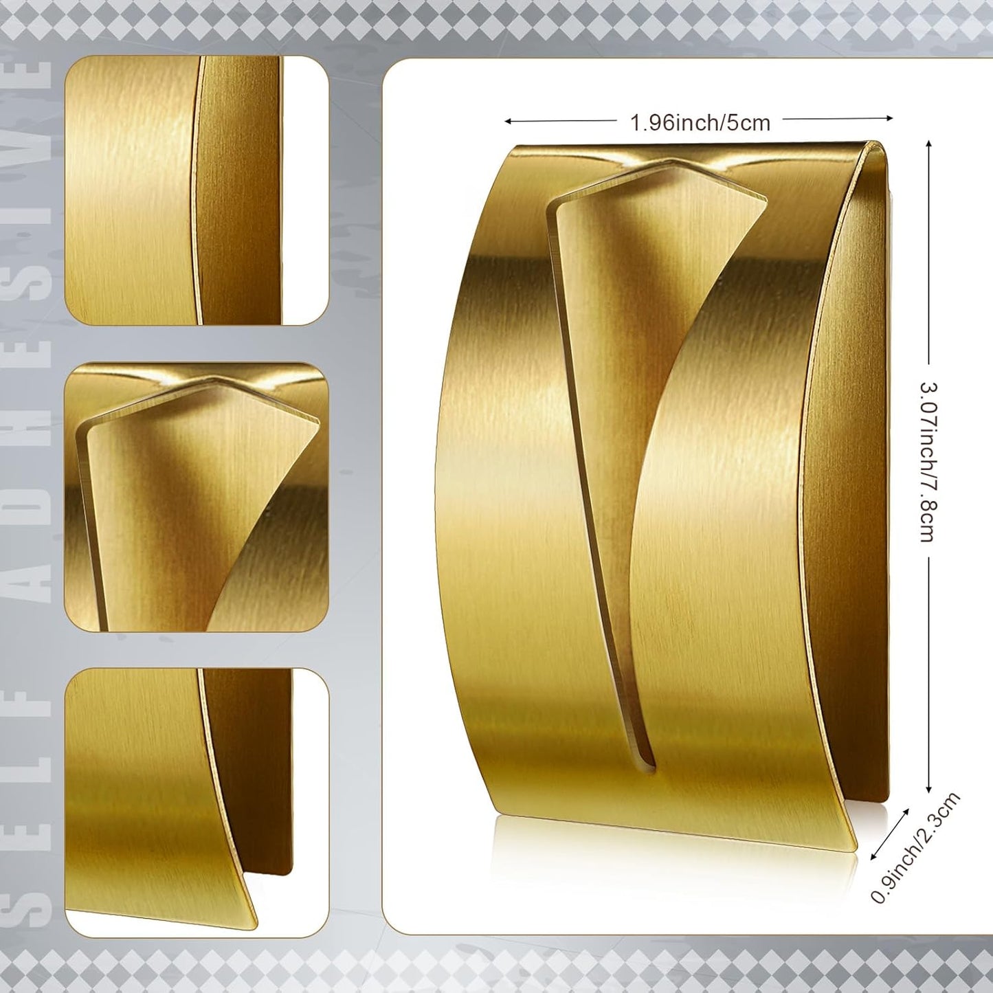 Boao 4 Pcs Self Adhesive Towel Hook Holder Grabber Stainless Steel Kitchen Dish Towel Hook Wall Mount Non Drilling Hangers Rack Hand Tea Holders for Bathroom Accesories Kitchen Gadgets(Gold)