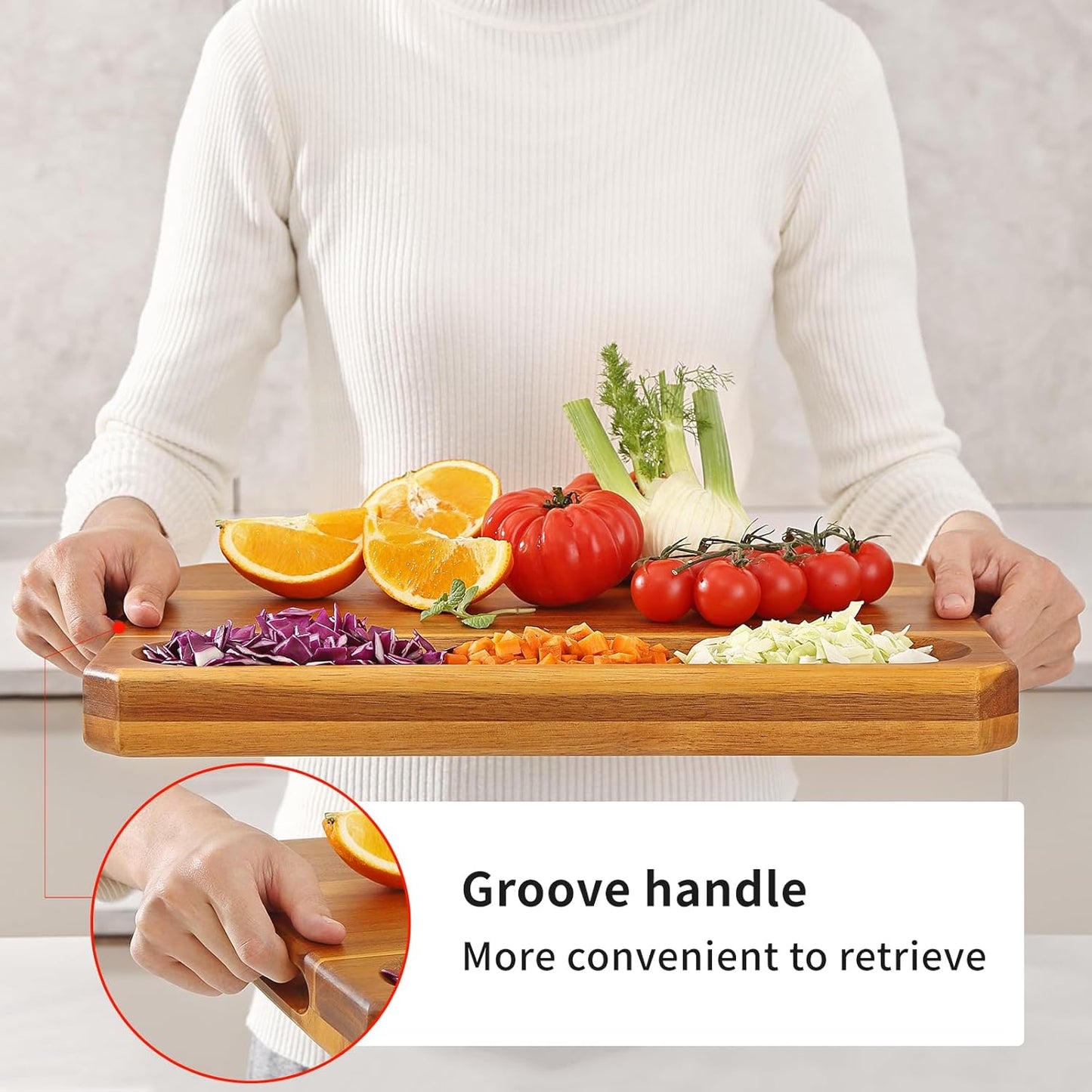 Acacia Wood Cutting Boards for Kitchen,Large Wooden Cutting Boards for Chopping Meat, Cheese, Fruits, and Vegetables，Extra Large Charcuterie Board with Handles, Juice Groove