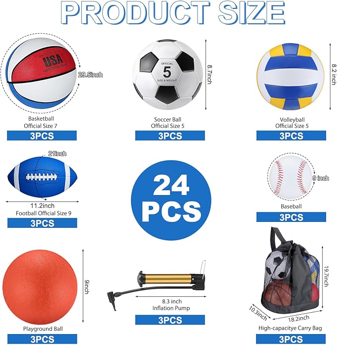 Leyndo 18 Pcs Bulk Sport Balls Set Basketball