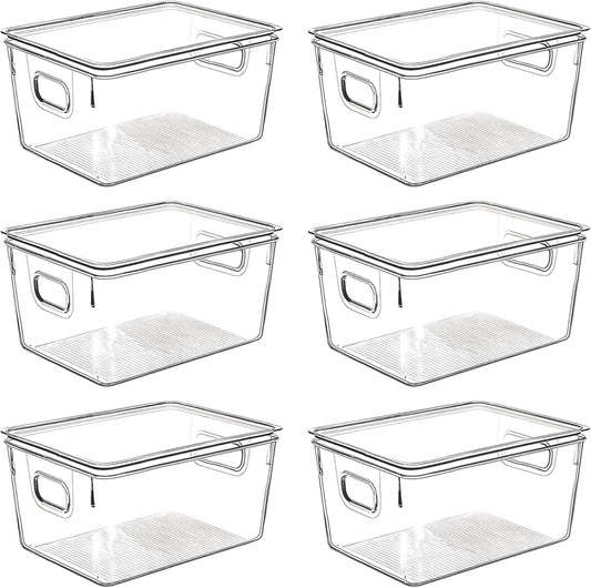 Clear Plastic Storage Bins with Lids, Perfect for Kitchen Organization or Pantry Organization and Storage, Stackable Fridge Organizer Bins, Storage Containers for Organizing, Cabinet Organizers