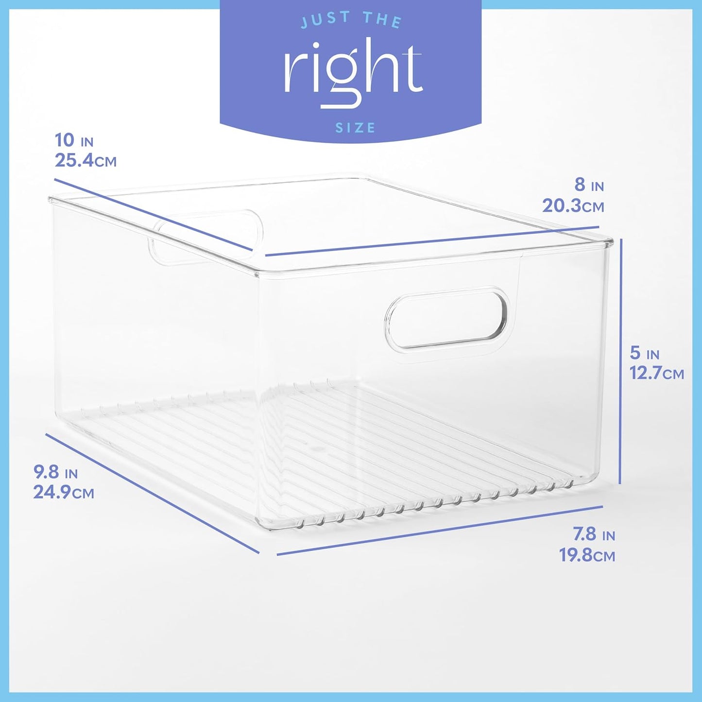 Plastic Food Storage Clear Container Bin with Handles for Organizing Kitchen, Pantry, Refrigerator, Freezer, Pantry, Cabinet, Closet, Bathroom 10”x8”x5”