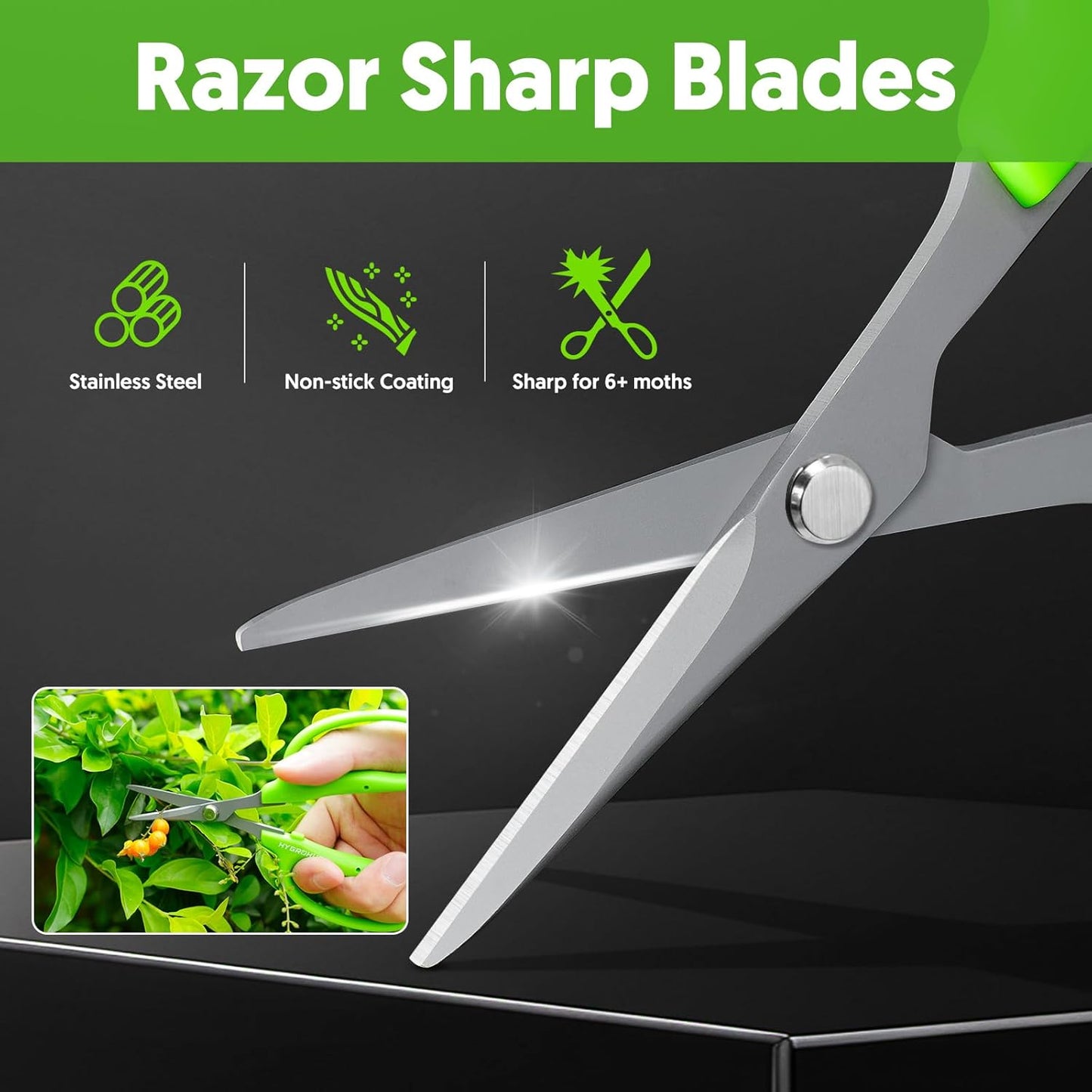 2PCS Garden Scissors, Curved Blade,6in Pruning Shears Snips Non-stick Coated Sharp Steel Blades - Gardening Tools Garden Shears for Plants Herb Flowers in Grow Tent and Hydroponics