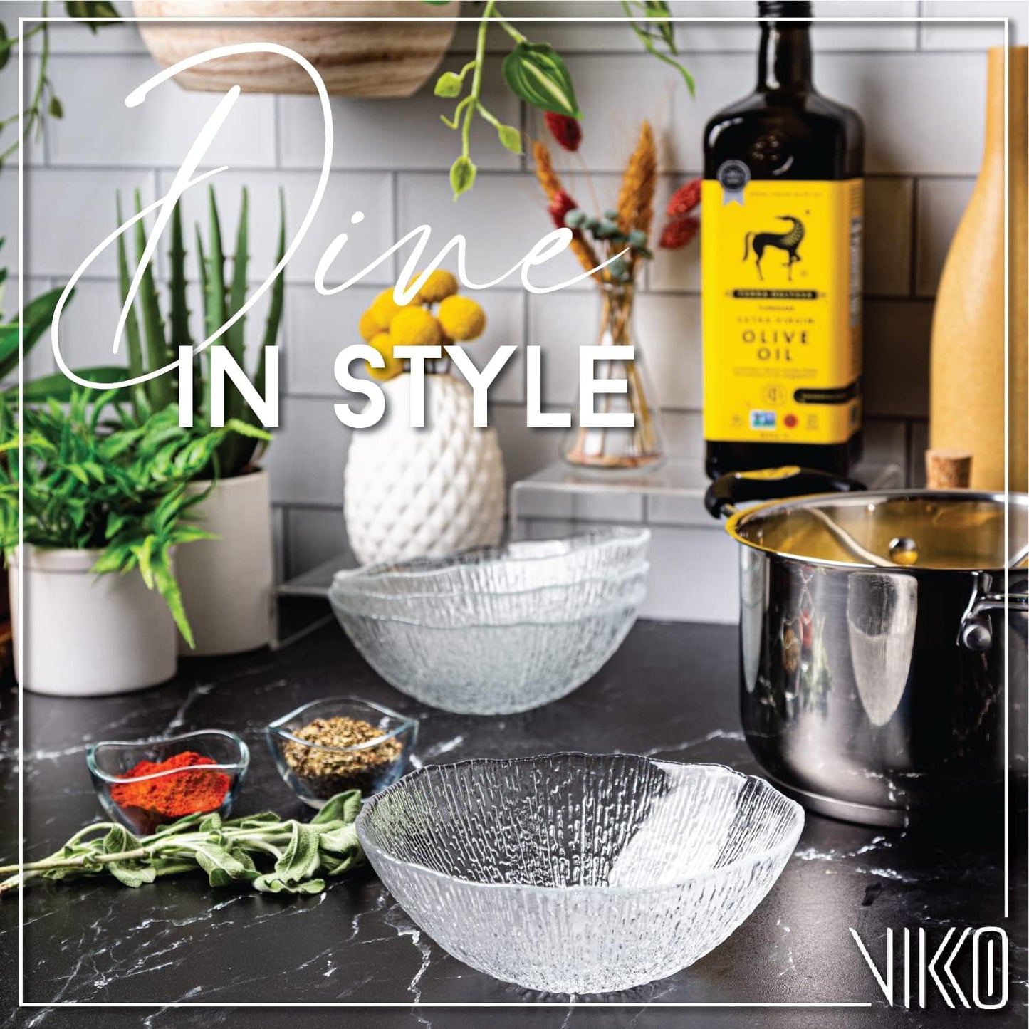 Vikko Soup Bowls, 6.5 Inch Salad Bowls, Glass Soup Bowls, Elegant Textured Glass Bowls, Set of 6, Dishwasher Safe