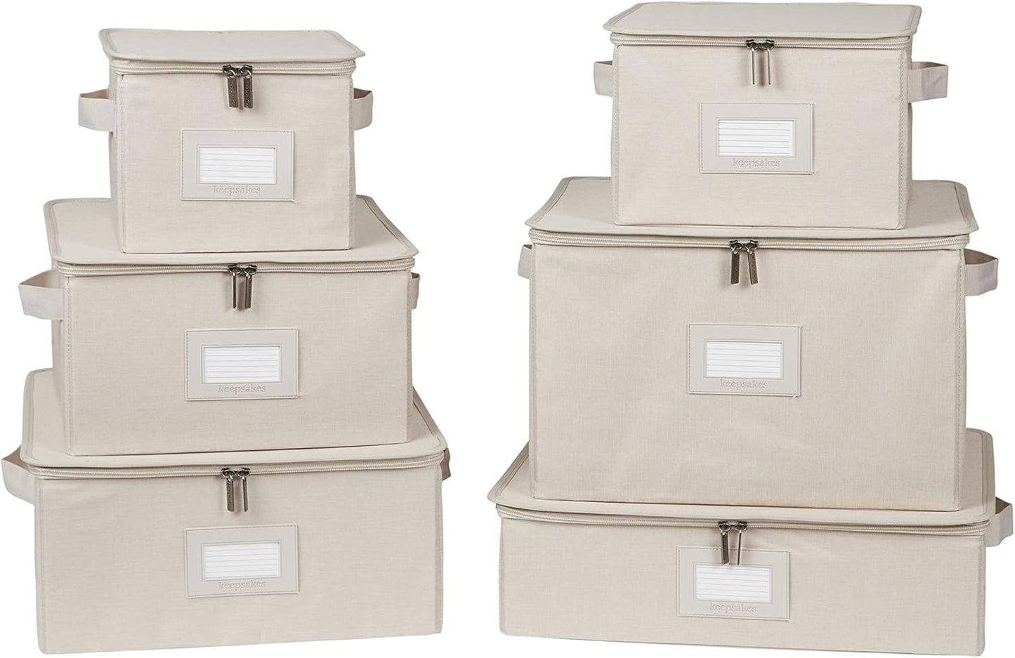 Covermates Keepsakes Dish Storage Box - Stackable, Reinforced Handles, China Storage, Beige Heather