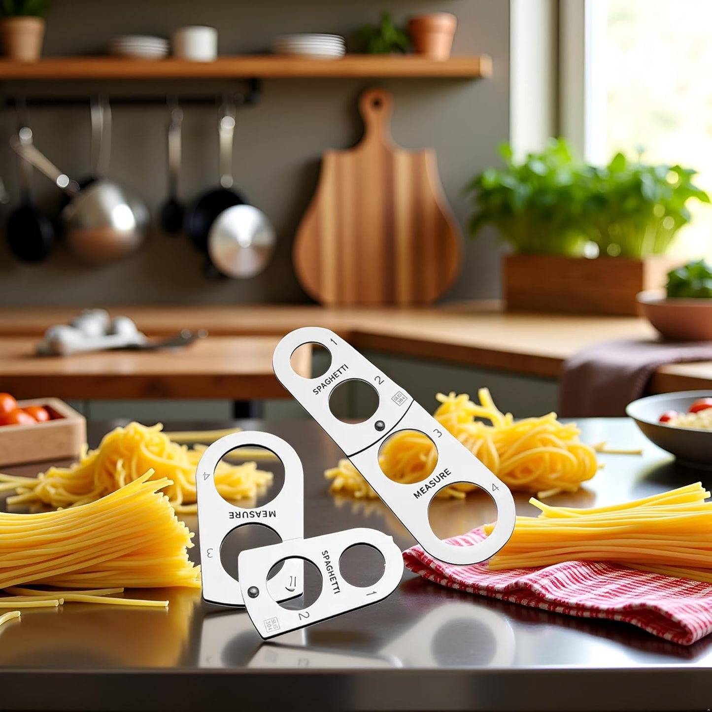 Silver Creative Spaghetti Measurer, Stainless Steel Spaghetti Measurer Measuring Tool Pasta Portion Control Gadgets Portion Cooking Tool for Pasta and Noodles