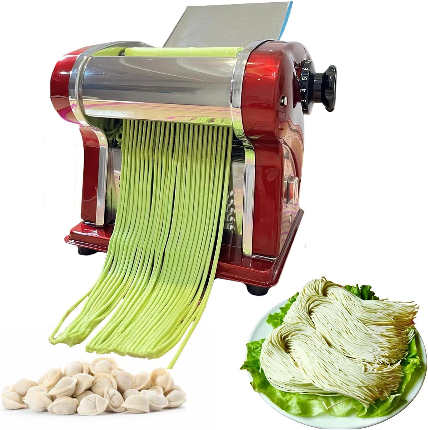 XINGYUEXUAN Electric Pasta Maker Noodle Machine with 1 Blades of 2.5 mm Round, 9 Gear Thickness Adjustment 0.3-4 mm for Pasta Noodle Dumpling (red)