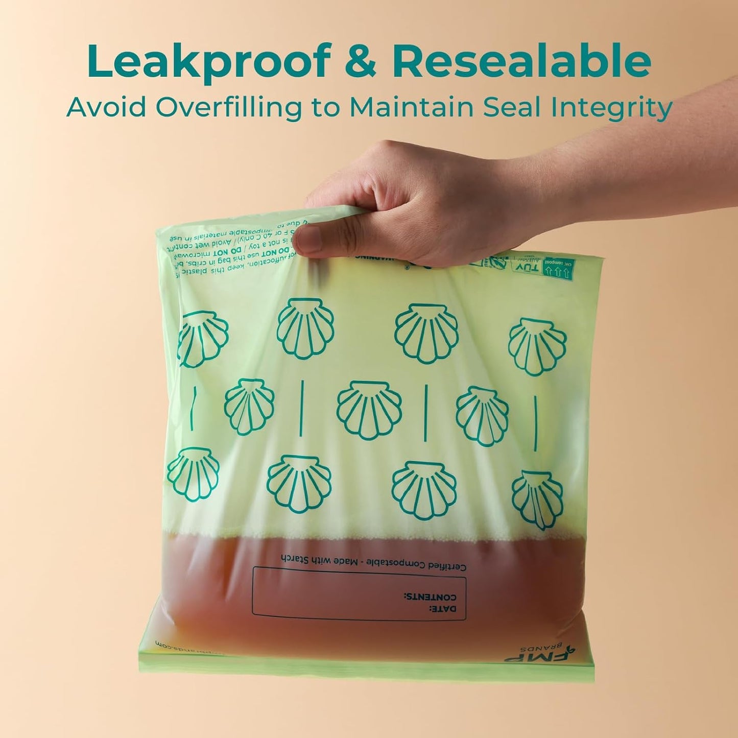 Fit Meal Prep 50 Pack 100% Compostable Food Storage Bags, 1 Gallon Freezer Bags, 10.6 x 11.5" Resealable Bag for Vegetables, Meat, Fruits, ASTM D6400, US BPI & EU OK Compost Certified