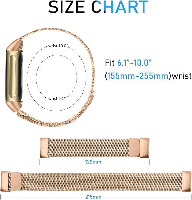 Meliya for Fitbit Charge 6 Bands Women Men, Stainless Steel Metal Mesh Loop Adjustable Magnetic Wristband Replacement Straps Compatible with Fitbit Charge 6 Fitness Tracker
