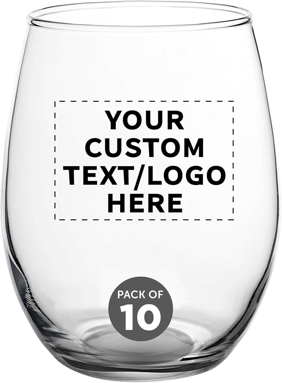 Custom Stemless Wine Glasses in Bulk by ARC Perfection, 15 oz, 10 pack, Personalized Text, Logo, Red or White Wine Glass Set, Black