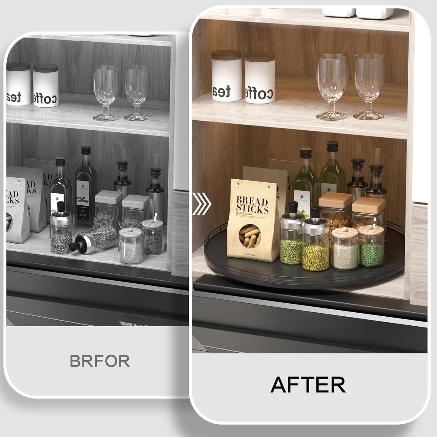 18" Oak Wooden Lazy Susan Turntable for Dining Table, Large Round Lazy Susans Organizer for Kitchen Countertop, Tabletop 360°Rotating Tray for Spice Organization and Storage Black Home Decor