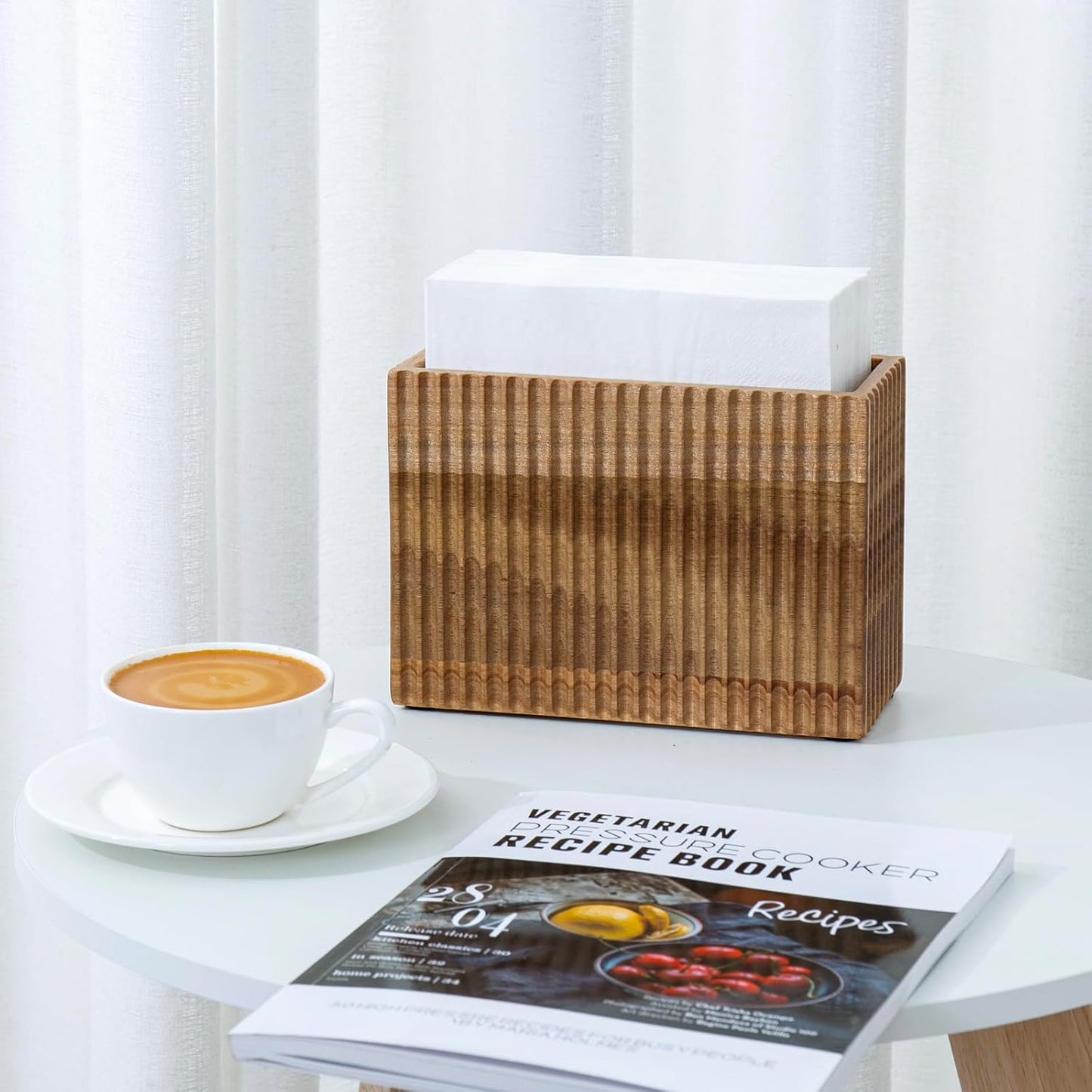 MyGift Fluted Premium Solid Acacia Wood Napkin Holder Rack Stand - Elegant Kitchen Table Organizer for Paper Napkins - Durable, Stylish, and Modern Design