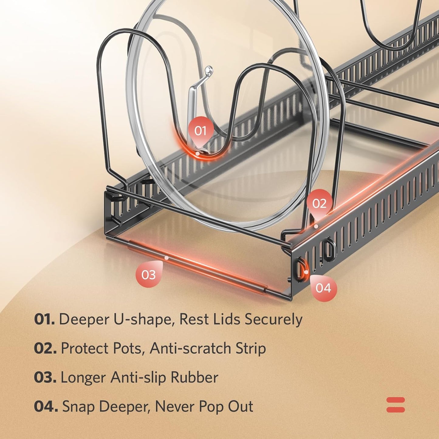 ORDORA Pots and Pans Organizer under Cabinet with Pan Holder: Expandable 11.8"-22.8" Kitchen Cabinet Organizer Rack, 12 Adjustable Dividers Storage for Cookie Sheets, Cutting Boards & Lid Cookware